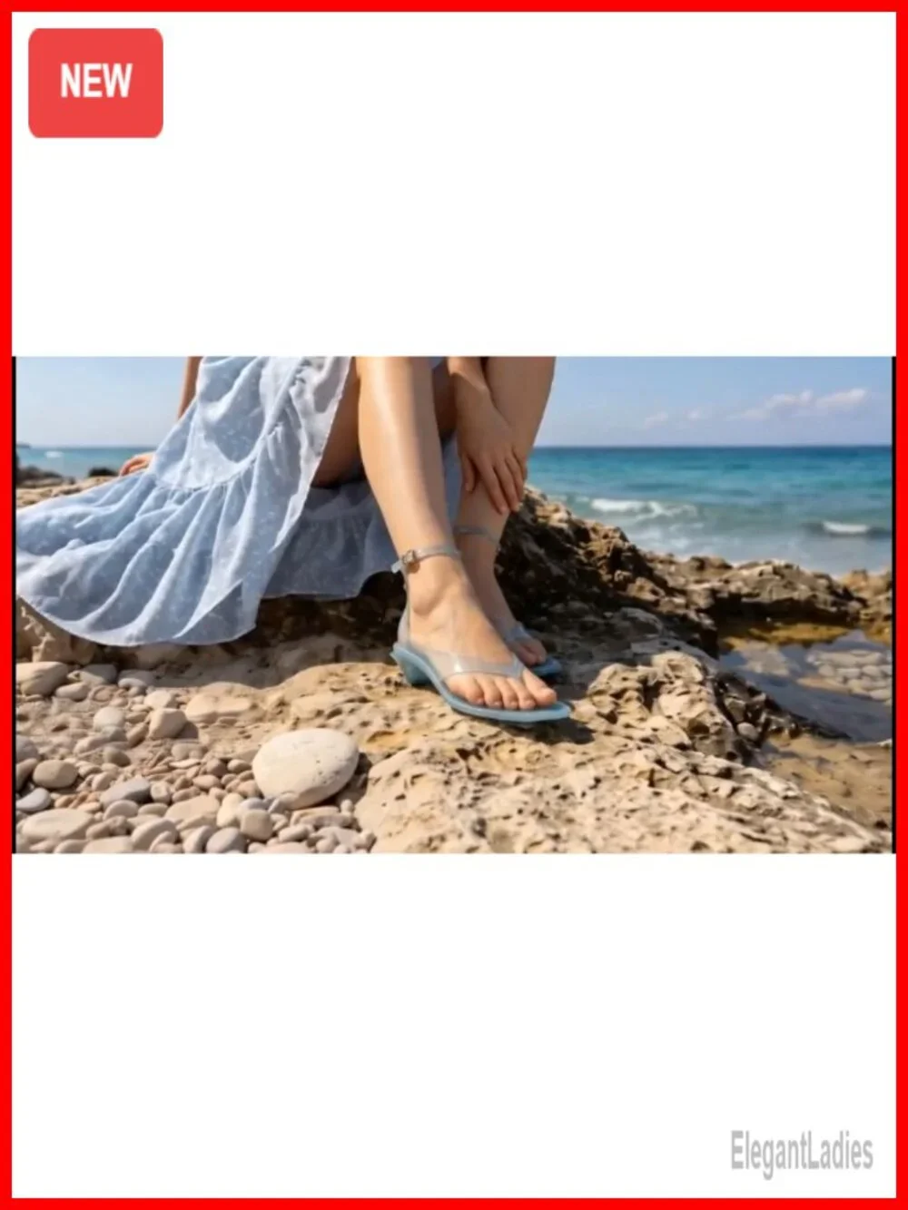 Womens Clear Jelly Thong Sandals Kitten Heel Square Toe Ankle Strap